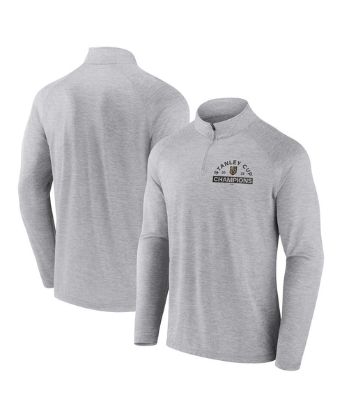 Men's Heather Gray Vegas Golden Knights 2023 Stanley Cup Champions Striated Quarter-Zip Pullover Top