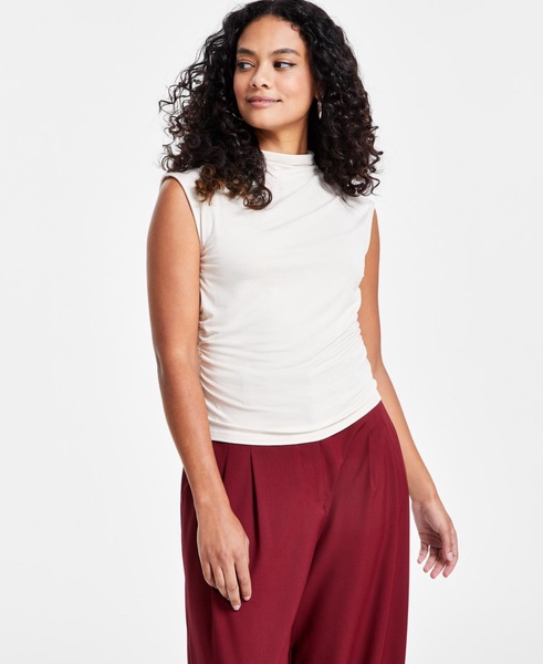 Petite Side-Ruched Mock-Neck Sleeveless Top, Created for Macy's