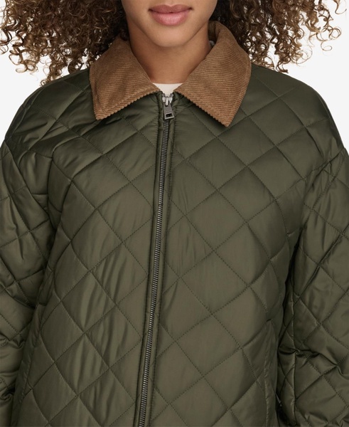 Women's Diamond Quilted Bomber with Corduroy Collar