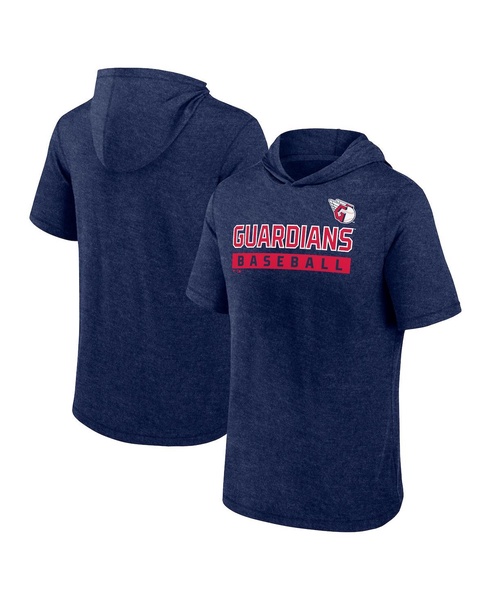 Men's Heather Navy Cleveland Guardians Push Short Sleeve Pullover Hoodie