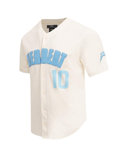 Men's Justin Herbert Cream Los Angeles Chargers Name Number Triple Tonal Button-Up Baseball Jersey