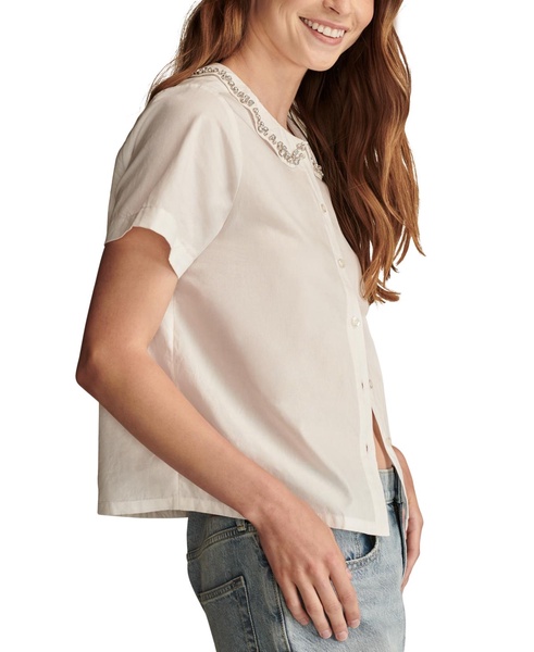 Women's Cotton Embellished Peter Pan Collar Shirt