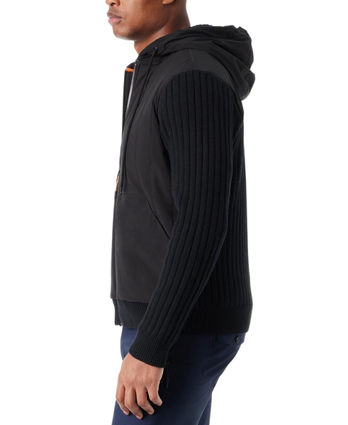 Men's Mixed Media Zip-Front Hooded Sweater Jacket