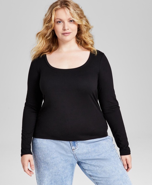 Trendy Plus Size Scoop-Neck Long-Sleeve Jersey Top, Created for Macy's