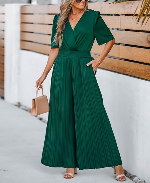 Women's V-Neck Emerald Enchantment Jumpsuit