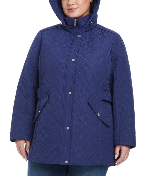 Plus Size Hooded Stand-Collar Quilted Coat