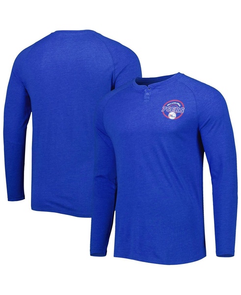 Men's Heathered Royal Philadelphia 76ers Left Chest Henley Raglan Long Sleeve T-shirt