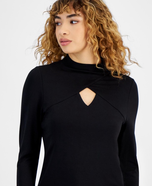 Women's Long-Sleeve Keyhole Knit Top, Created for Macy's