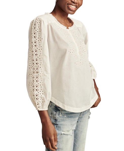 Women's Cotton Eyelet-Embroidered 3/4-Sleeve Top