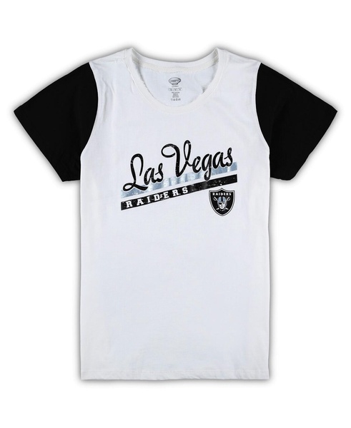 Women's White, Black Las Vegas Raiders Plus Size Downfield T-shirt and Shorts Sleep Set