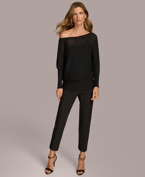 Women's Asymmetrical Neckline Ribbed Sweater