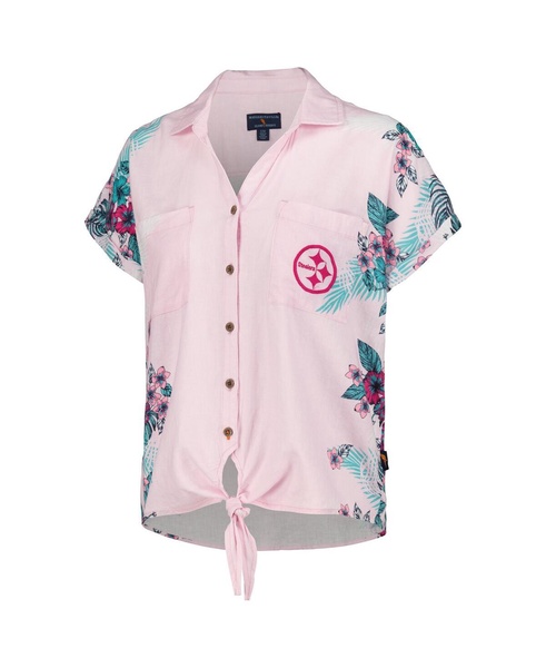 Women's Pink Pittsburgh Steelers Stadium Tie-Front Button-Up Shirt