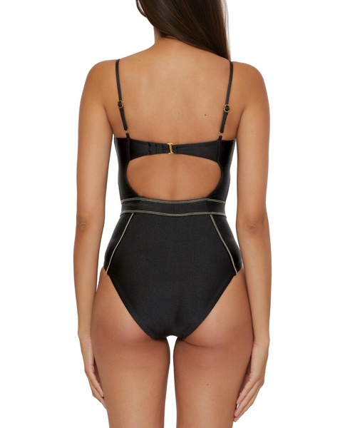 Women's Color Sheen Corset-Seamed One-Piece Swimsuit