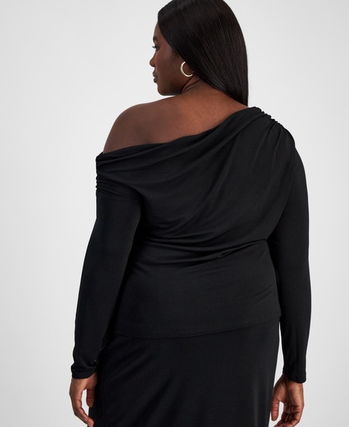 Trendy Plus Size Printed Asymmetric Drape Top, Exclusively at Macy's