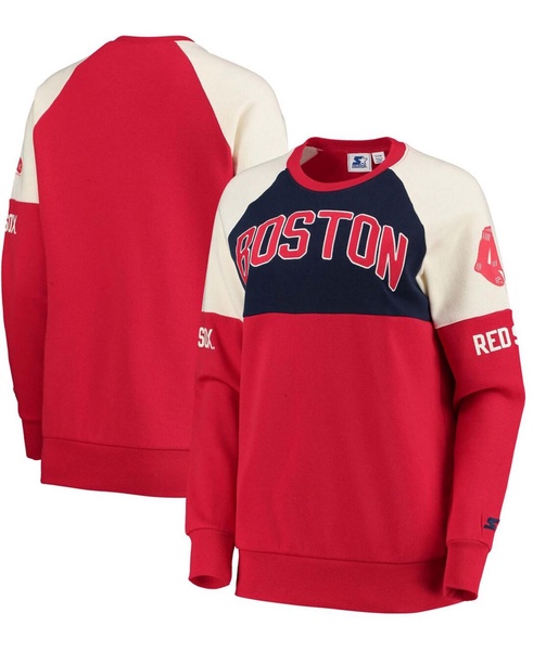 Women's Navy-Red Boston Red Sox Baseline Raglan Historic Logo Pullover Sweatshirt