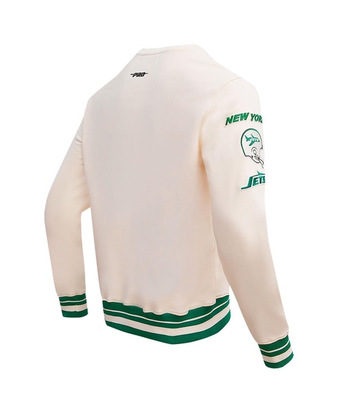 Men's Cream New York Jets Retro Classics Fleece Pullover Sweatshirt