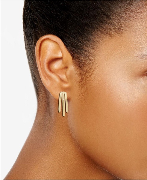 Gold Plated Multi Row C Hoop Post Earrings