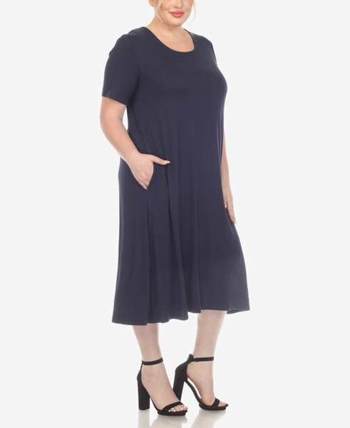 Plus Size Short Sleeve Pocket Swing Midi Dress