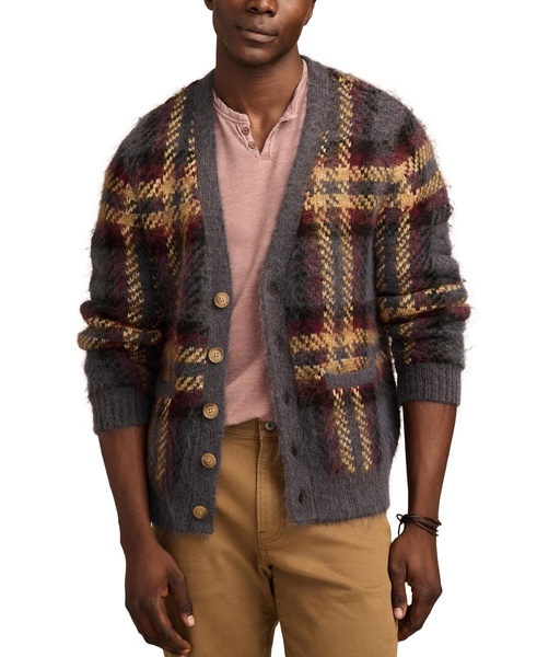 Men's Classic-Fit Brushed Plaid Jacquard Cardigan 