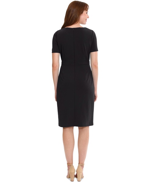 Petite Solid Bow-Neck Short-Sleeve Sheath Dress