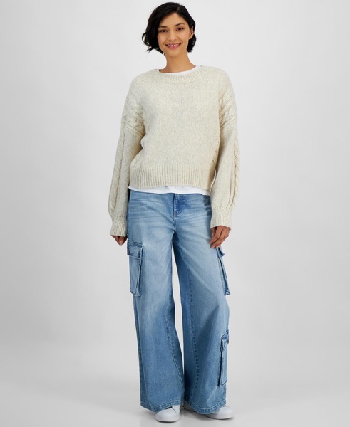 Women's Cable-Knit-Detail Crewneck Sweater, Exclusively at Macy's