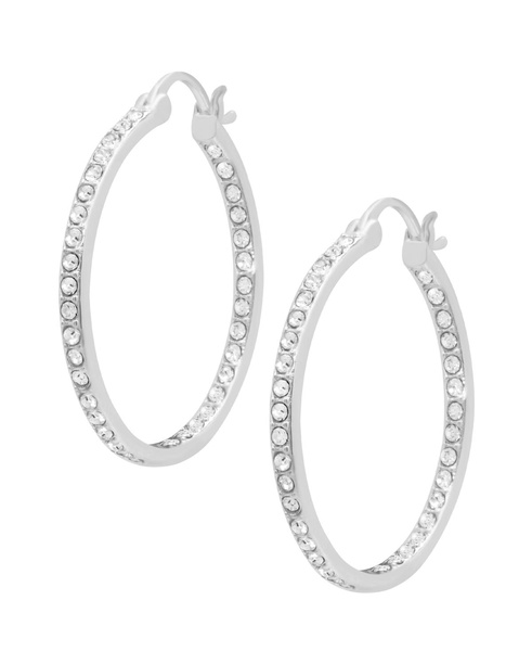 High Polished Clear Crystal Inside Outside Hoop Earring, Gold Plate and Silver Plate