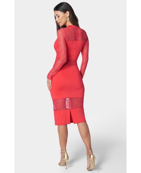 Women's Lace Inset Midi Dress