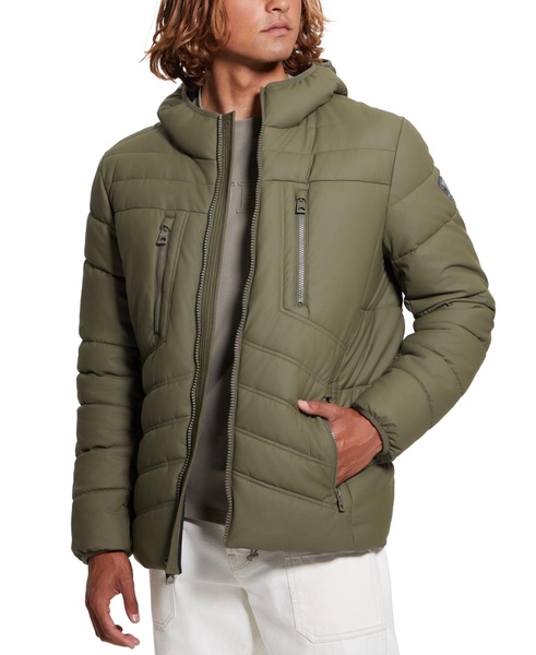 Men's Quilted Faux Leather Hooded Jacket