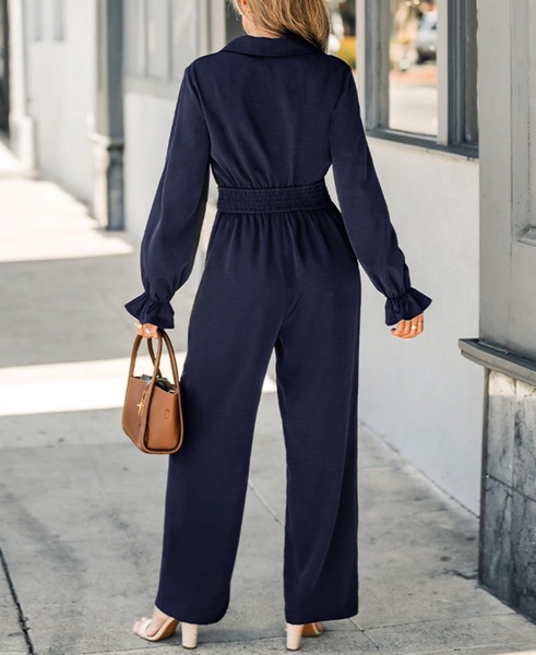 Women's Elegant Flowy Cuff V Neck Jumpsuit