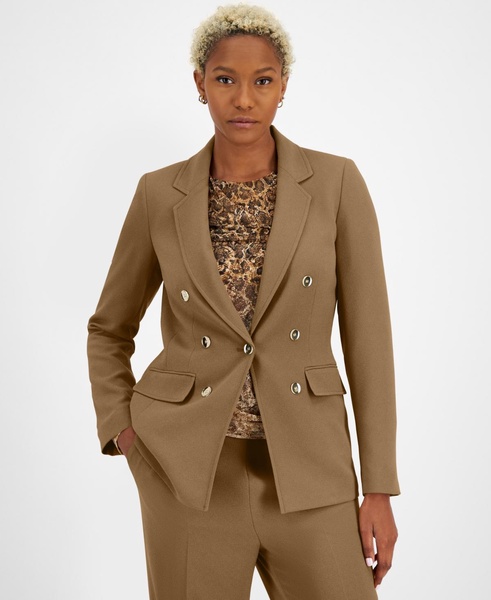 Women's Textured Crepe Notch-Lapel Faux-Double-Breasted Blazer, Created for Macy's 