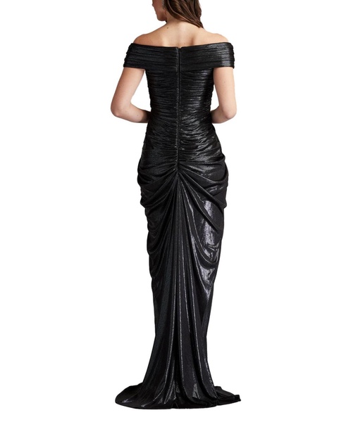 Ruched Off-Shoulder Metallic Jersey Gown