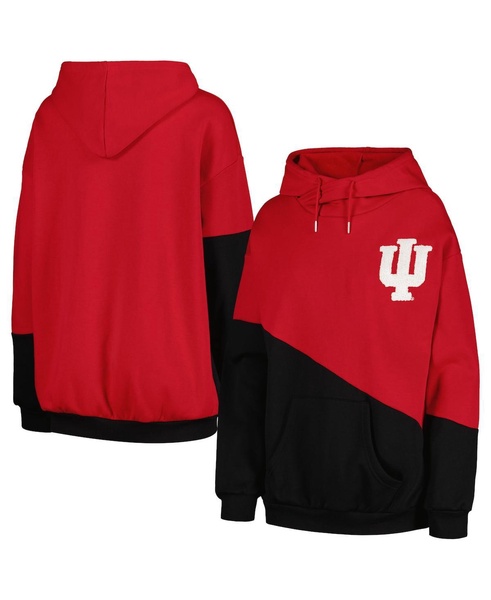 Women's Crimson, Black Indiana Hoosiers Matchmaker Diagonal Cowl Pullover Hoodie