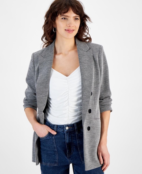 Women's Herringbone Open-Front Faux-Button Blazer, Created for Macy's  