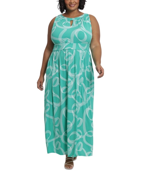 Plus Size Halter Keyhole Printed Maxi Dress