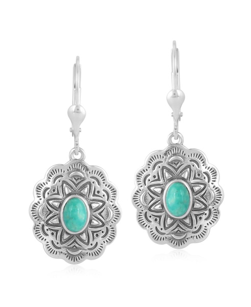 Sterling Silver and Green Turquoise Gemstone Concha Lever Back Earrings