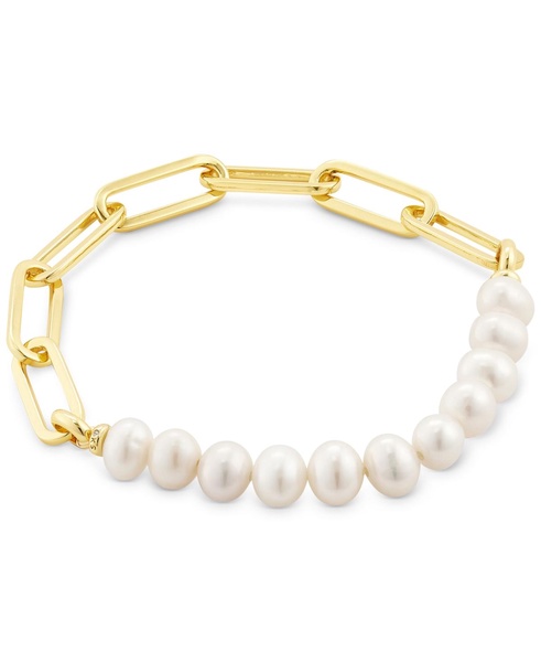 14k Gold-Plated Link & Cultured Freshwater Pearl Stretch Bracelet