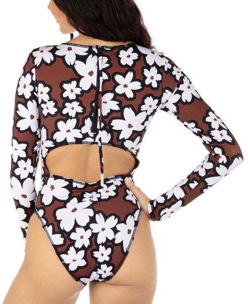 Women's Bold Daisy Printed Long-Sleeve One-Piece Swimsuit