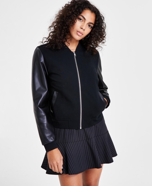 Women's Ponte-Knit Faux-Leather Bomber Jacket, Created for Macy's