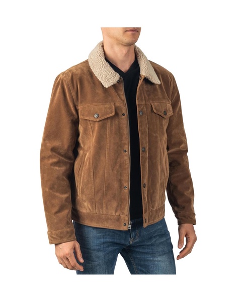 Men's Aaron Fitted Trucker Jacket Sherpa Collar Faux Leather Casual Coat