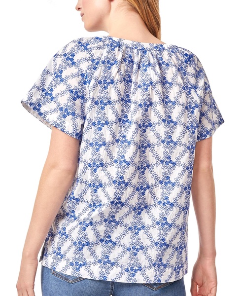 Women's Floral-Print Shirred-Neck Popover Blouse