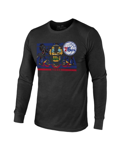 Men's Threads Black Philadelphia 76ers City and State Tri-Blend Long Sleeve T-shirt