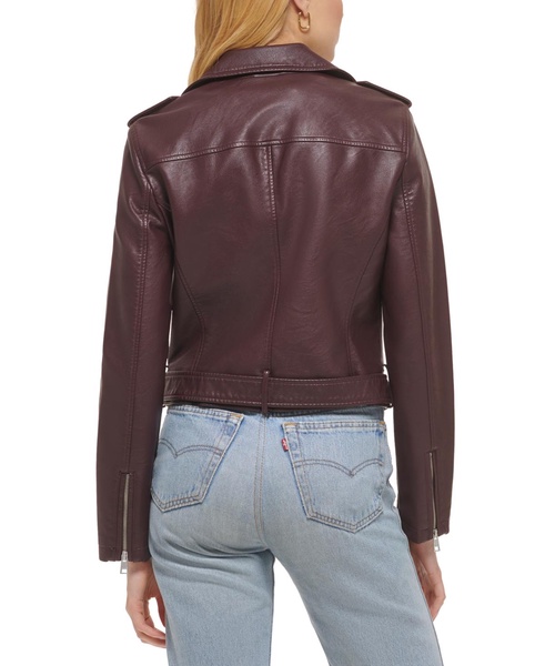 Women's Faux-Leather Belted Hem Moto Jacket