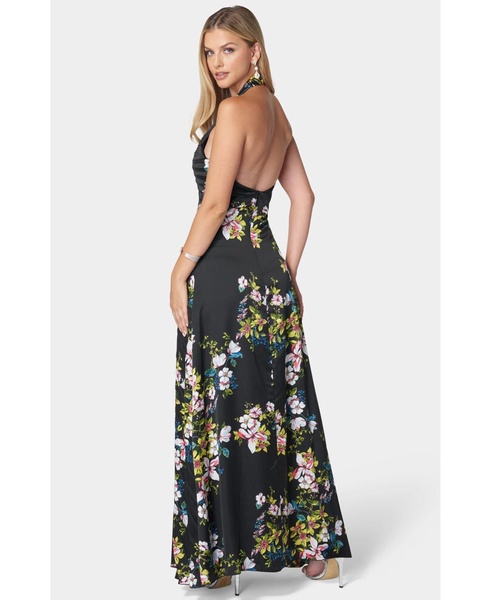 Women's Print Satin Pleat Maxi Dress