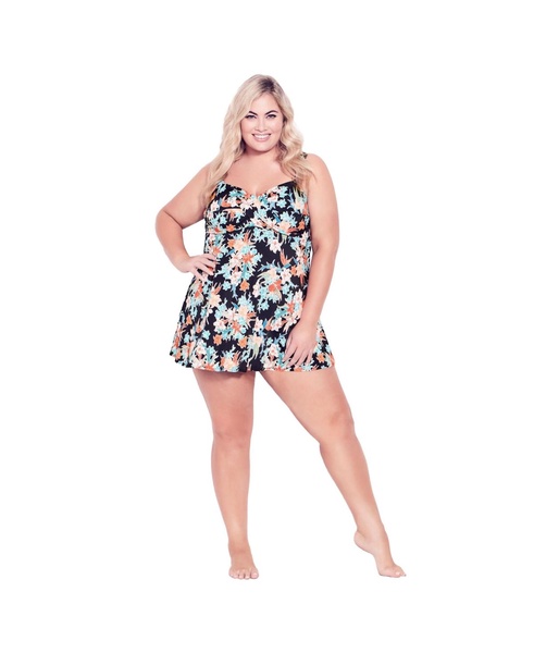 Plus Size Twist Print Swim Dress