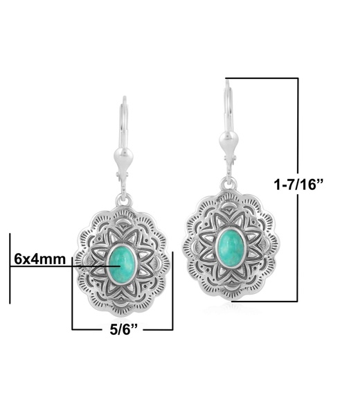 Sterling Silver and Green Turquoise Gemstone Concha Lever Back Earrings