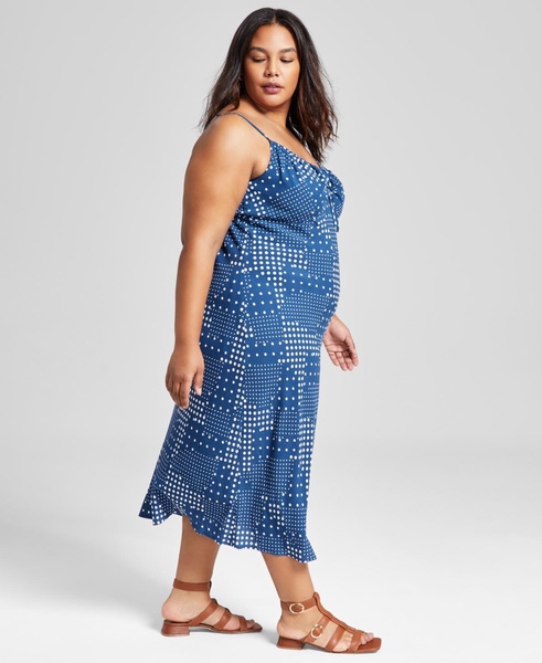 Plus Size Polka-Dot Tied Keyhole Dress, Created for Macy's 