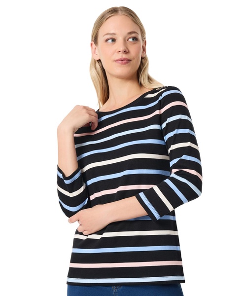 Petite Striped Button-Shoulder Cotton Top