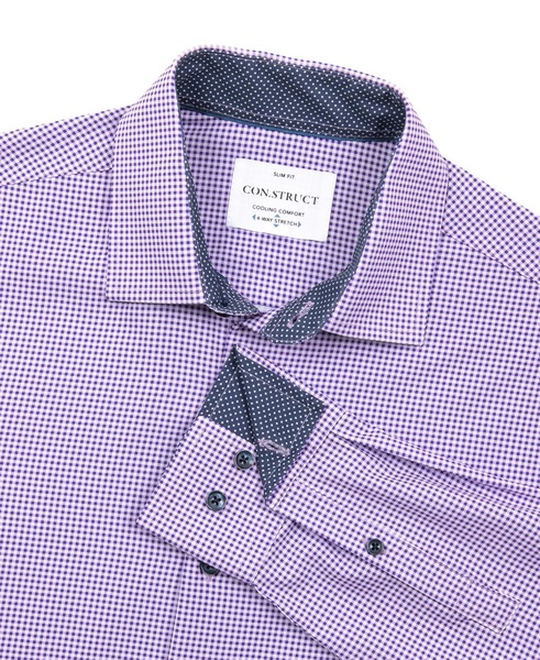 Men's Recycled Slim Fit Gingham Performance Stretch Cooling Comfort Dress Shirt