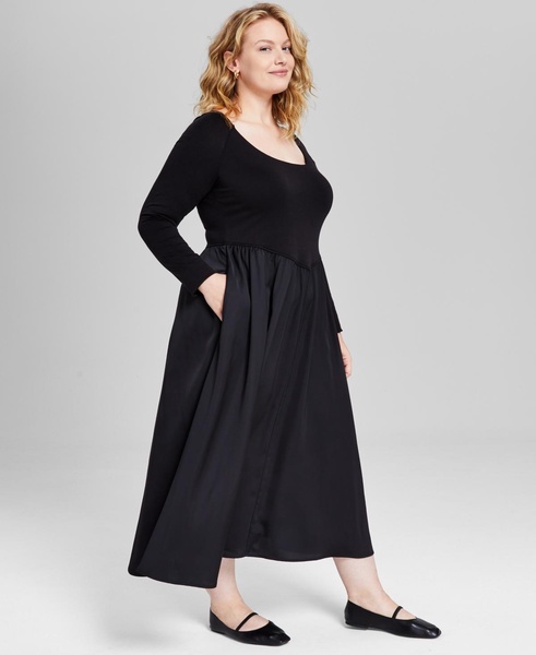 Trendy Plus Size Mixed-Media Midi Dress, Created for Macy's