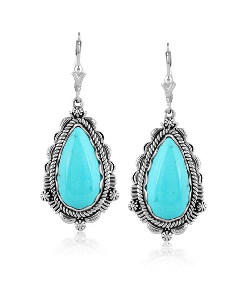 Sterling Silver Blue Turquoise Gemstone Pear-Shaped Dangle Earrings